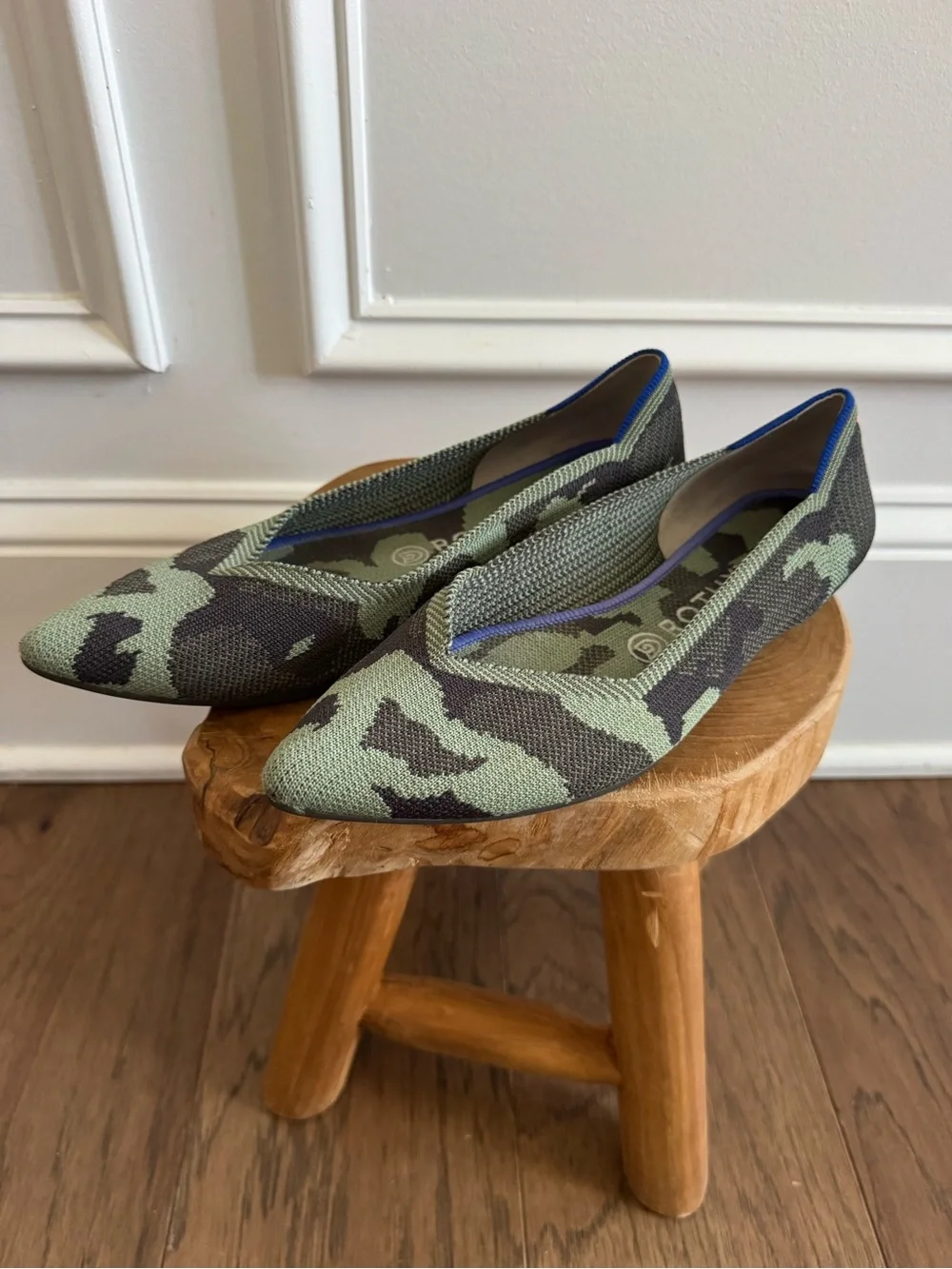 Rothy's Knit Pointed-Toe Flats in Green and Black Camo Size 9